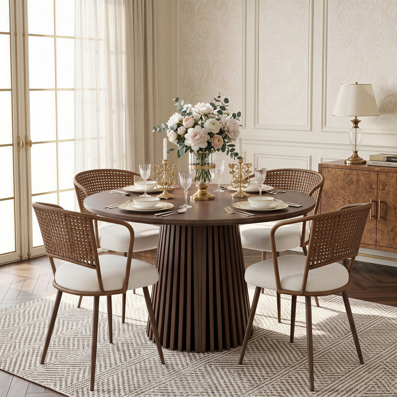 Ensemble table et chaises ovales extensibles (39,37" à 70,87") avec chaises en rotin tressé, Brun