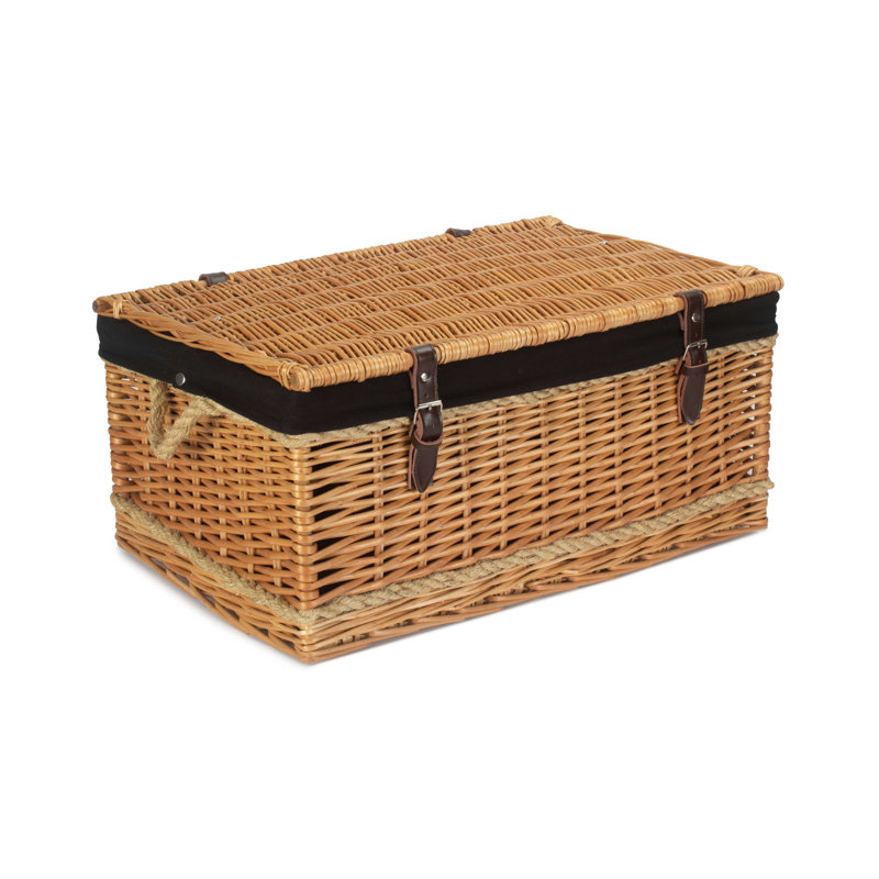 Fleur De Lis Living Wicker Rope Handled Storage Trunk with Lining, Buff/Black, 29cm H x 62cm W x 40cm D