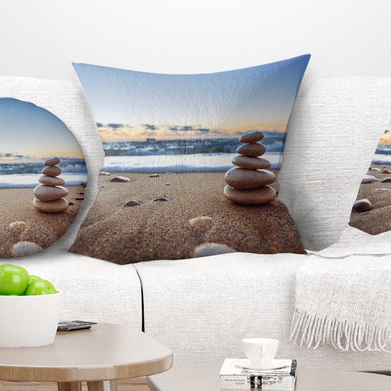 Coussin de plage sandy balance de pierres de mer, 16 po x 1 po, Coussin décoratif