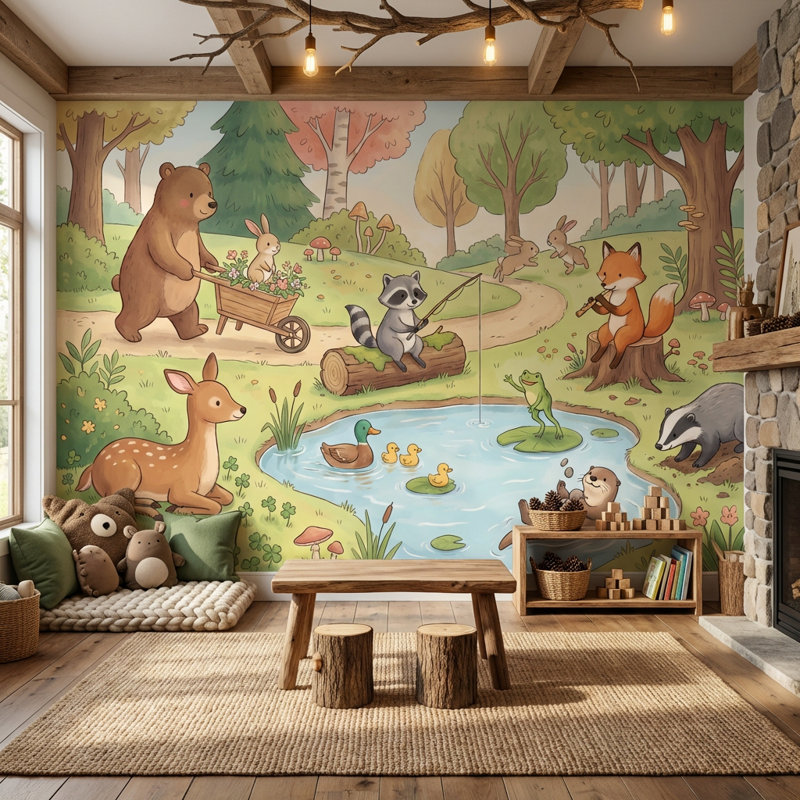 Papier peint nature animaux Woodland, 140"x108", Non-Woven Nonpasted