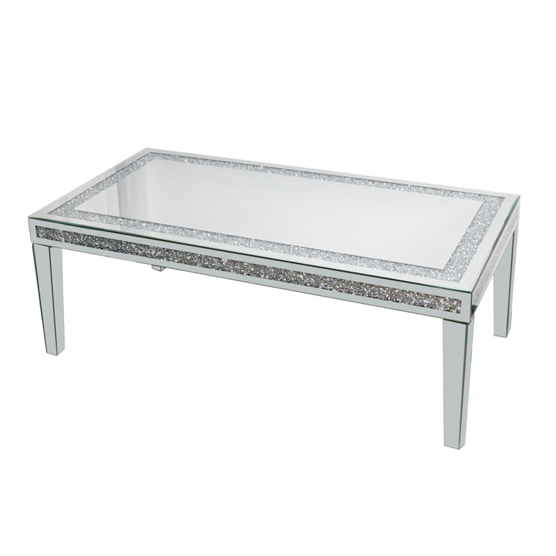 Four Leg Glass Coffee Table Diamonds Mirrored Top Center Table 120x60cm