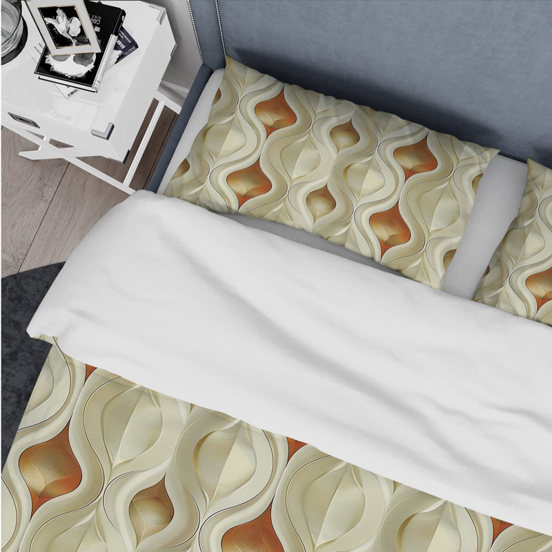 Ensemble de housse de couette beige et orange Modern Ogee Art, Housse de couette pour grand lit et 2 taies décor