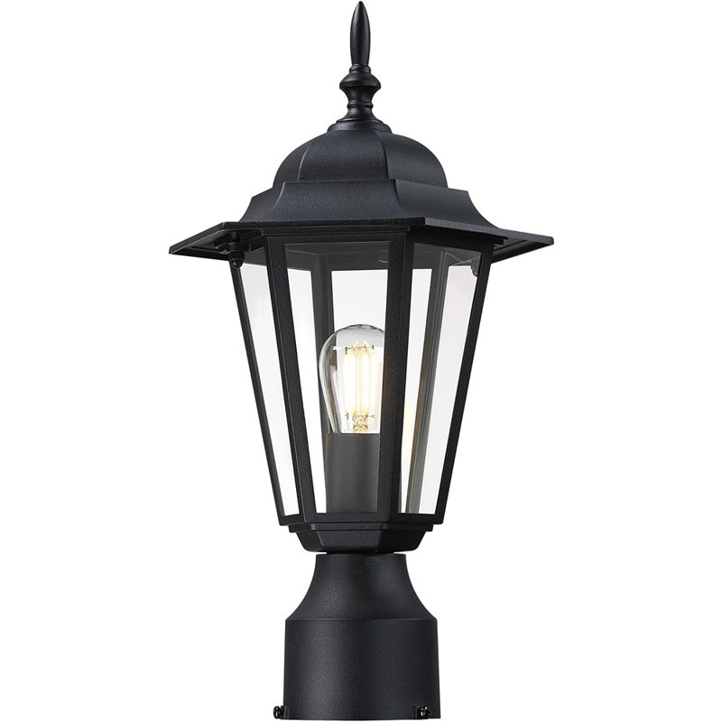 Lampadaire d'extérieur, lanterne sur mât, base E26 de 60 W maximum, boîtier en aluminium et verre, indice d'humidité, ampoules non incluses, noir mat, paquet de 1