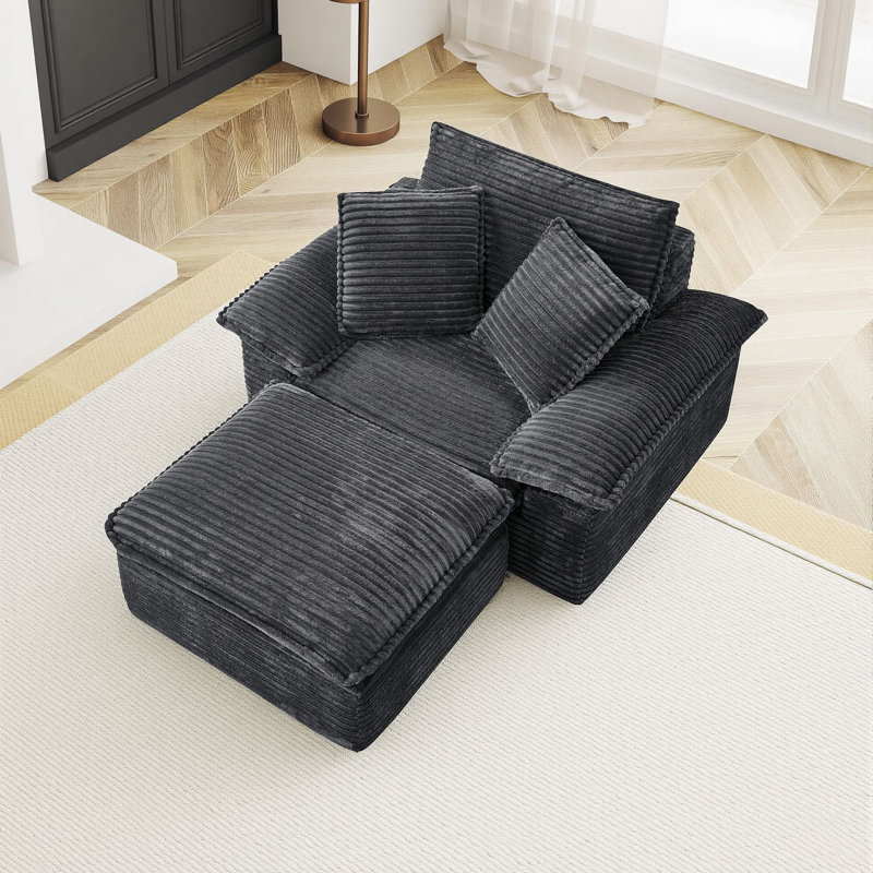 Fauteuil d'appoint surdimensionné 47 po avec repose-pieds en velours côtelé pour salon, Grey