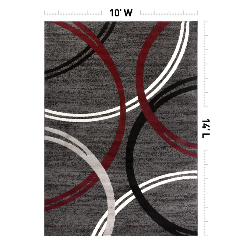Tapis à motif géométrique Arnaldur, Rouge, Rectangle de 10 pi x 14 pi