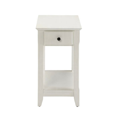 Table d'appoint rectangulaire blanche avec un tiroir et une tablette ouverte, pour la zone de vie principale, look transitionnel avec tablette, empreinte mince, butée incluse * /