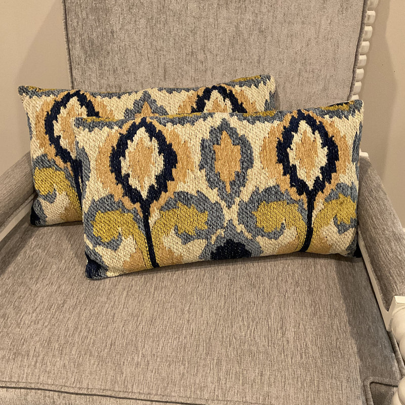 HERAT ORIENTAL Handmade Chenille Throw Pillow, Ikat, Ivory