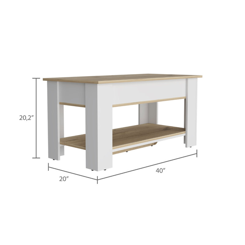 2-Seat Lift-Top Storage Bench, Engineered Wood Construction with Open Lower Shelf and One Extendable Table Shelf