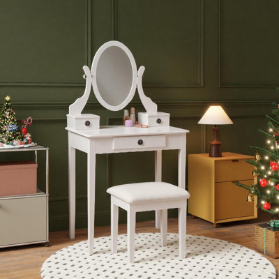 Landisburg Wood Moniya Makeup Vanity Table And Stool Set by Red Barrel Studio