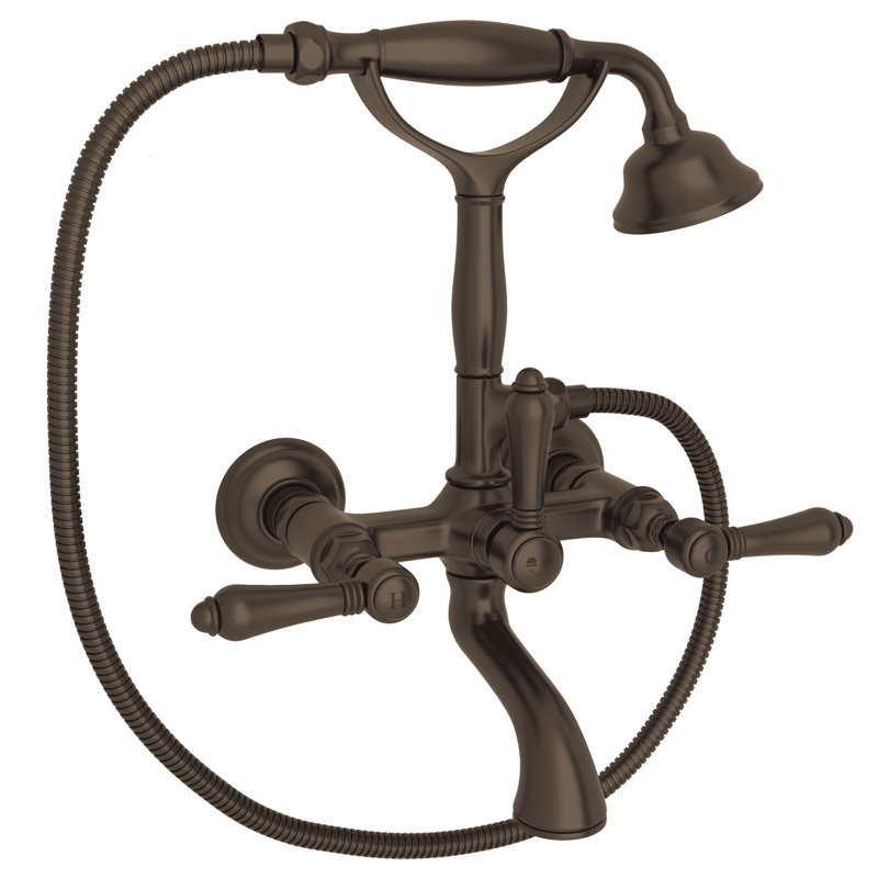 Country Exposed Wall Mount Tub Filler, Tuscan Brass, Metal Lever Handle