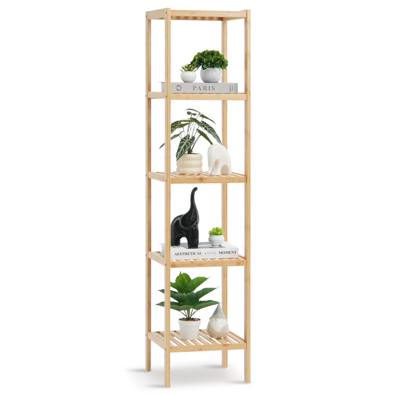 Natural Bamboo 5-Tier Corner Ladder Bookshelf