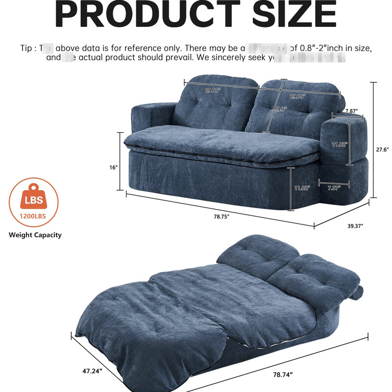 Upholstered 48.61 " Linen Sofa Bed