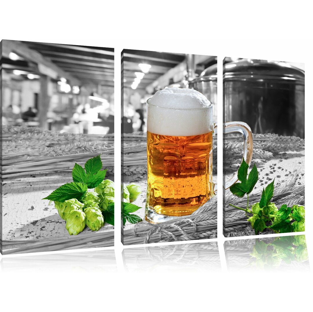 3-tlg. Leinwandbilder-Set „Frisches Bier mit Schaumkrone", Fotodruck