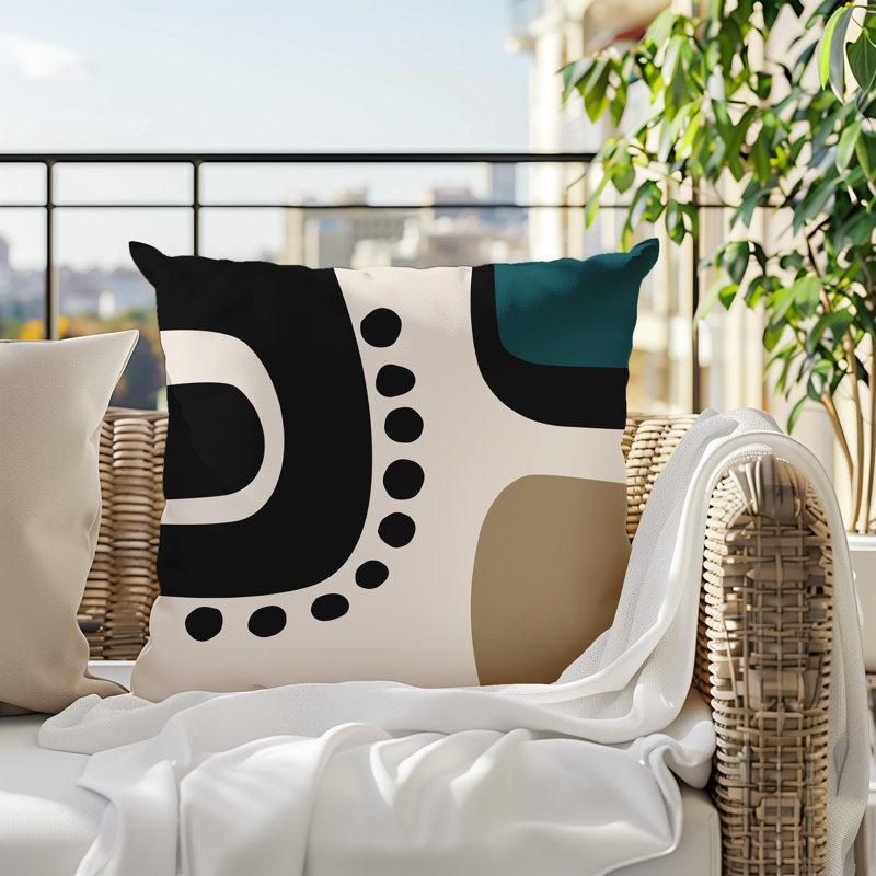 Oreiller carré réversible intérieur / extérieur Tobe Minimalist, H 15 po x l 15 po, Émeraude / noir / blanc cassé