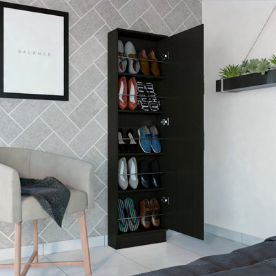 Shoe Rack Chimg, Mirror, Five Interior Shelves, Single Door Cabinet Finish