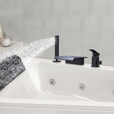 Deck Mounted Roman Tub Faucet Single Handle Waterfall Tub Filler Bathtub Faucet with Hand Shower -  TAPLONG, TL1059MB