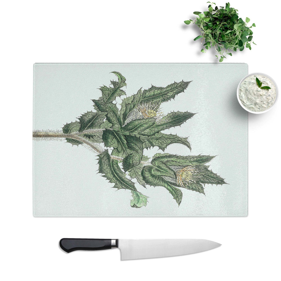 Glass Holy Thistle Illustration Chopping Board