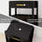 Nightstand With 2 Drawers And Open Shelf Wood Bedside Table Gold Handles Storage Night Stand With Light For Bedroom, Black