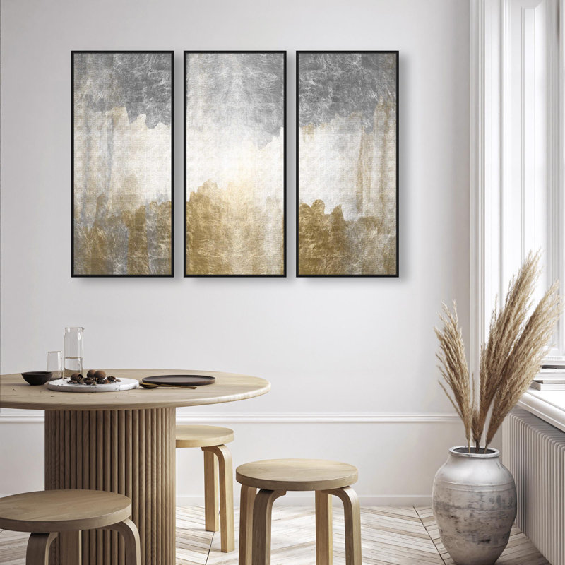 Oliver Gal Amantes Triptych Abstract - Heavy Gel Top Coat Framed Canvas Art, Black