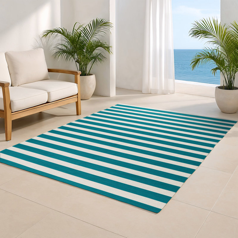 HorizontalStripes White Indoor and Outdoor Area Rug, Rectangle 9' x 12'