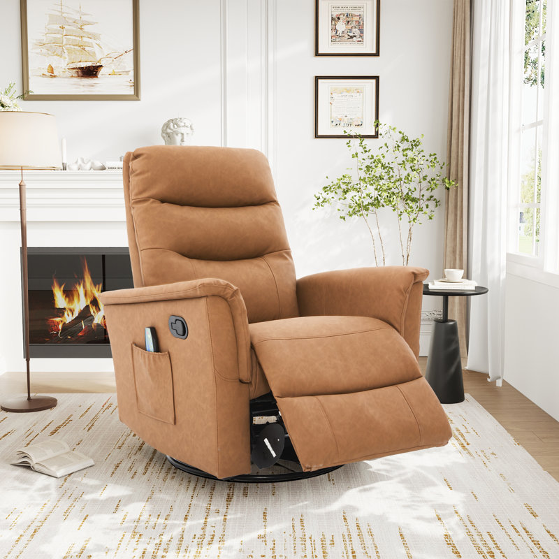 Manual Recliner Chair Rocking and Swivel Recliner Nursery Rocking Recliner Massage Recliner with 8-Point Massage Function and Adjustable Backrest for Living Room, Bedroom and Nursery