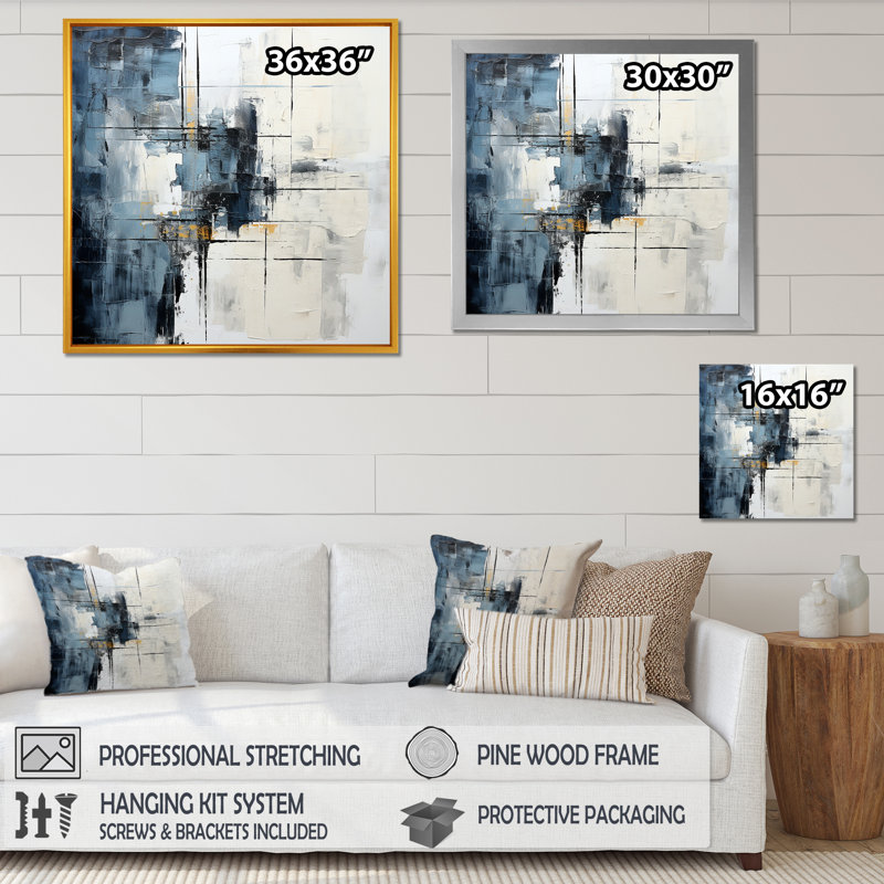 «Blue and White Abstract I», reproduction d'art sur toile abstraite, H 24 po x l 24 po x P 1 po, Cadre naturel flottant