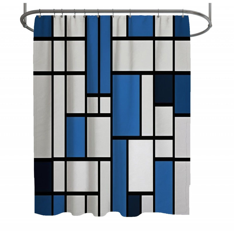 Rideau de douche Ramaz, H 73 po x l 70 po, Blanc / bleu