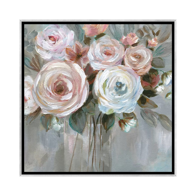 «Bouquet In Blush» par Nan - impression, H 26 po x l 26 po x P 1,5 po, Encadrement argenté