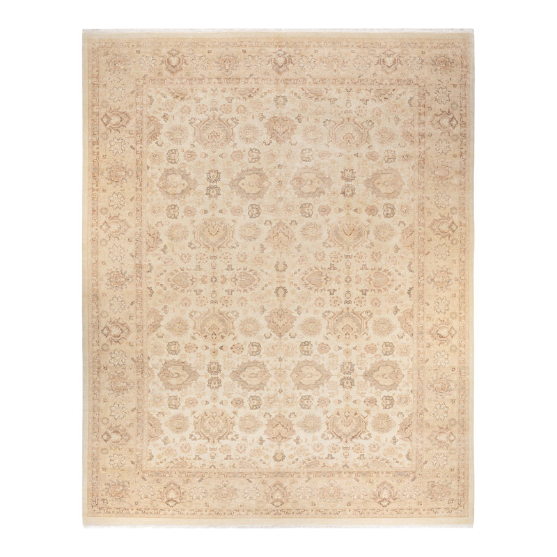 Tapis unique ivoire / brun noué à la main Vendulka Eclectic 10 pi 1 po x 13 pi 10 po