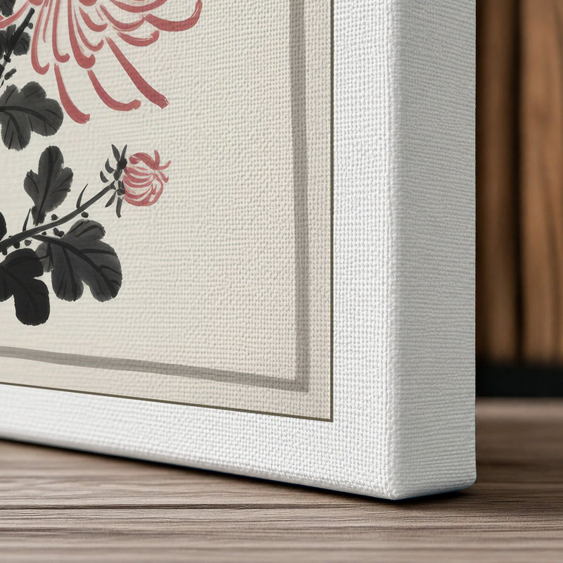 Chrysanthemum Study Japandi - Wrapped Canvas, 36x24 - 91.4 x 61.0 cm, White Border