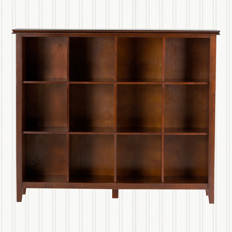 Artisan 48"H Solid Wood Transitional 12-Cube Bookcase with Fixed Shelves and Tapered Legs, Russet Brown