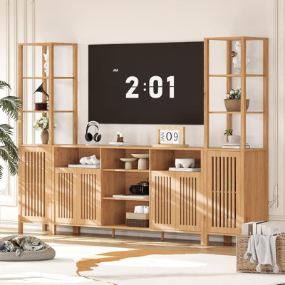 Farmhouse TV Stand for 70" TVs with Bookshelves & Storage Cabinet, Adjustable Shelves Entertainment Center for Living Room by Ophelia & Co.