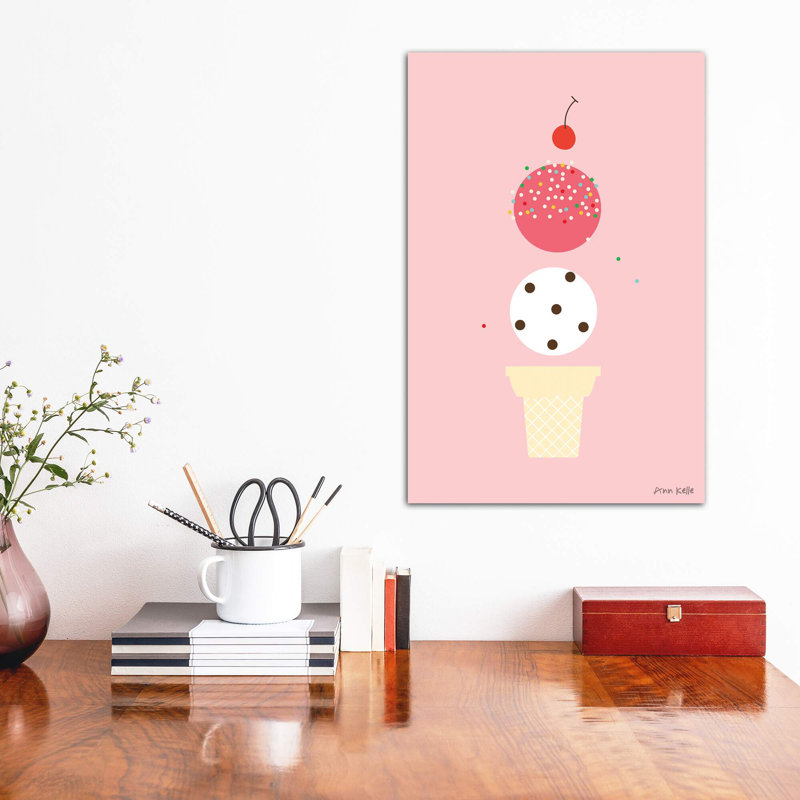 «Ice Cream and Cherry II» par Ann Kelle - impression d'art graphique, Toile tendue, H 26 po x l 18 po x 1,5 po