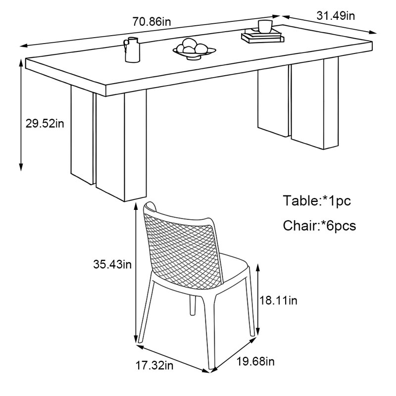 Ensemble de table à manger moderne et minimaliste pour un usage domestique, H 29,52 po x L 70,86 po x l 31,49 po