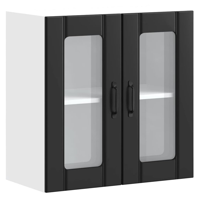 Kitchen Wall Cabinet With Glass Door Lucca Engineered Wood, 60cm H x 60cm W x 31cm D, Black