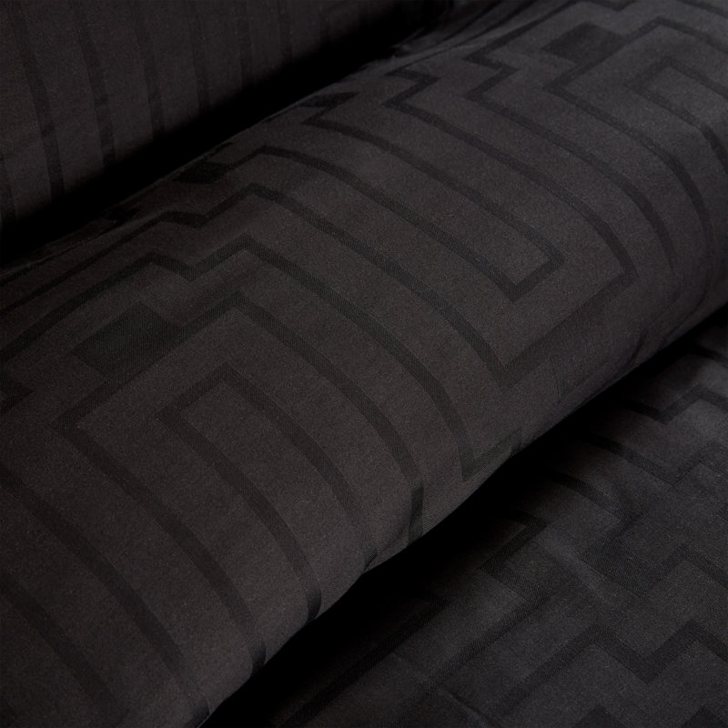Satin Geo Jacquard 100% Cotton Duvet Cover Set with Pillowcase, Black