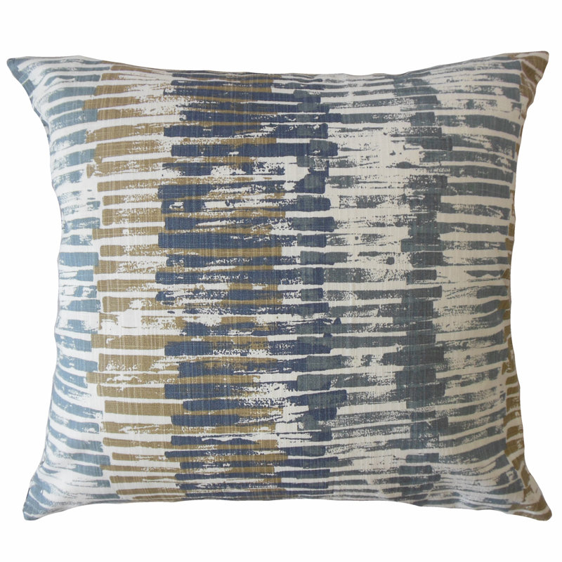 Quobo Striped Cotton Reversible Throw Pillow, 24" x 24", Blue