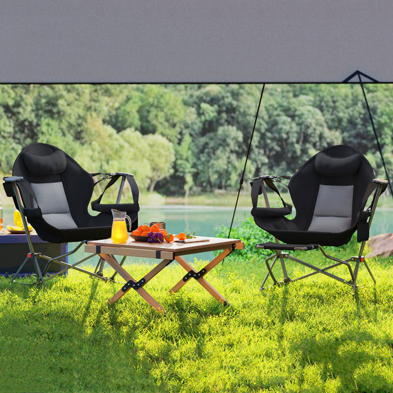 Double Hammock Camping Chair, Adjustable Back Folding Rocking Chair Swinging Hammock Chair with Cup Holder, Headrest, Removable Footrest, Padded Seat for Travel Sports Concerts