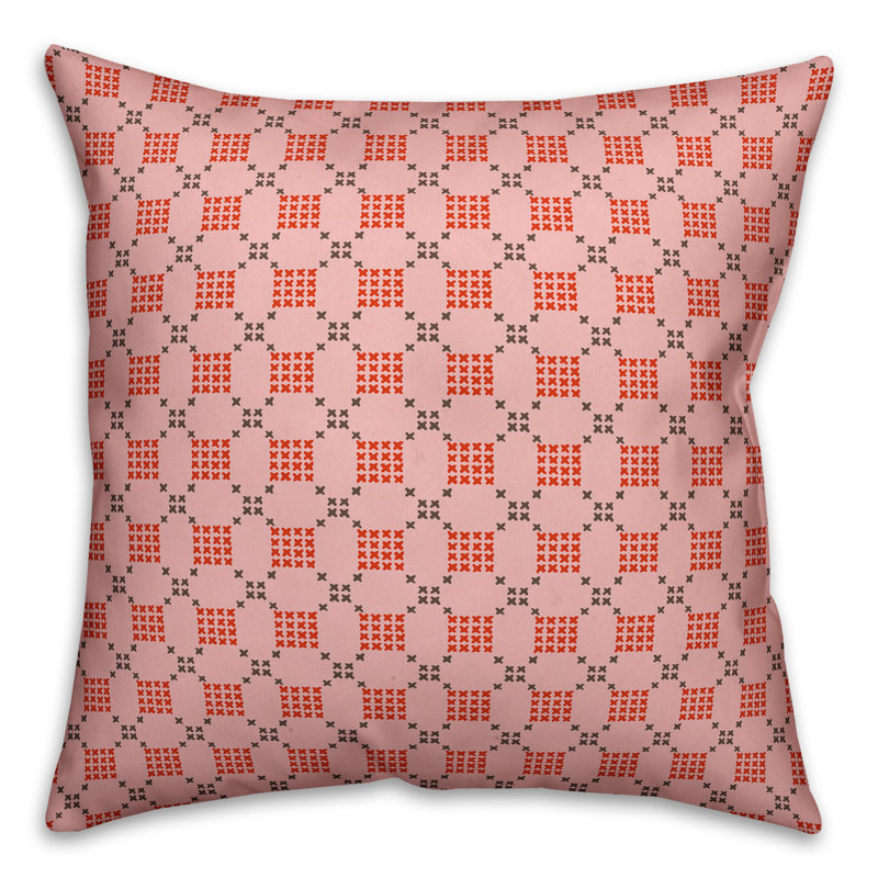 Cross-Stitch Geometric Pillow Cover, 16" x 16", Pink