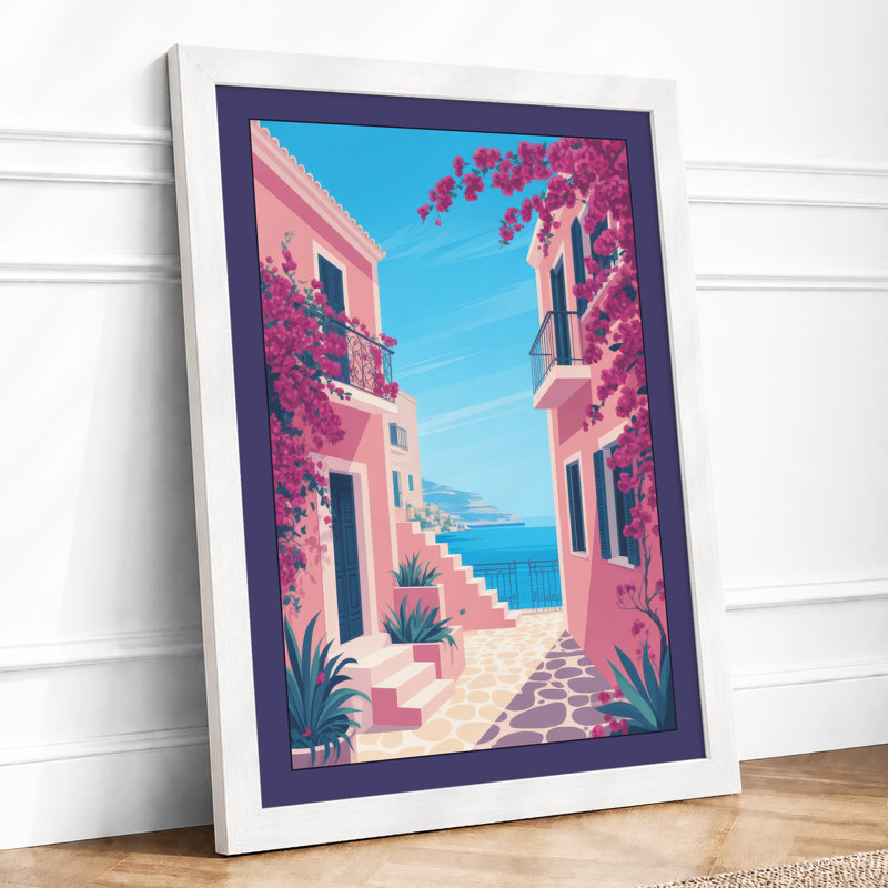 Mediterranean Escape Coastal - Framed Print, A3 - 42.0 x 29.7 cm, White