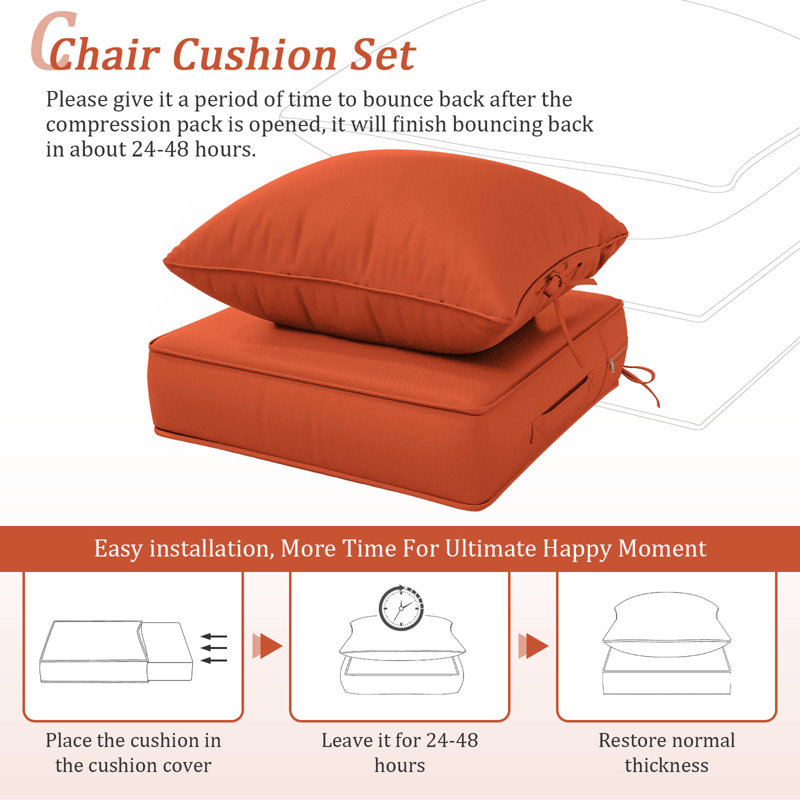 Coussin de siège / dossier d'extérieur, Orange, L 24 po x P 24 po