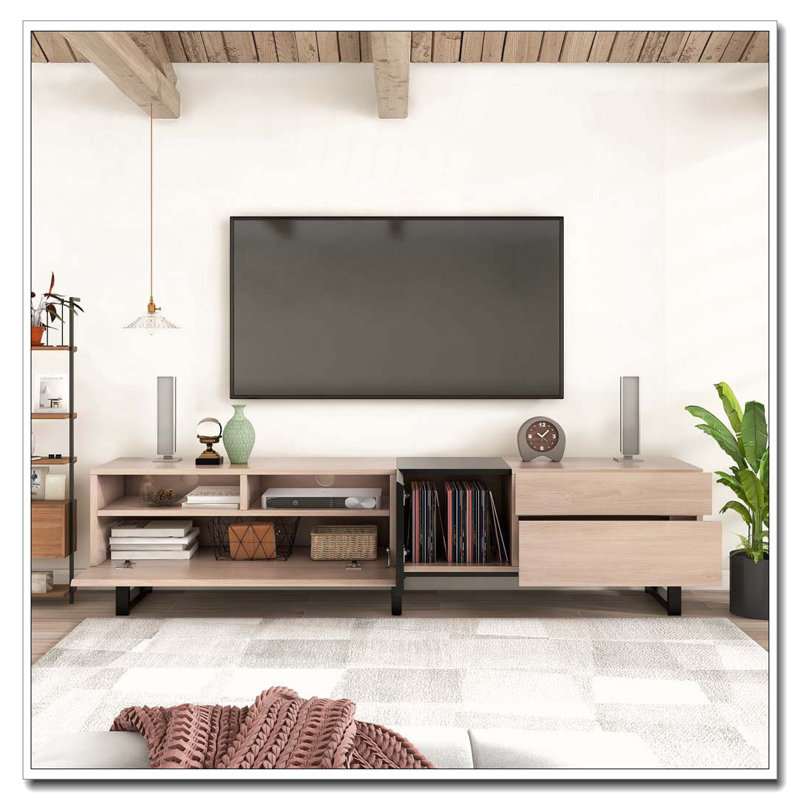 TV Stand for 80'' TV with Double Storage Space, Media Console Table, Natural/Black