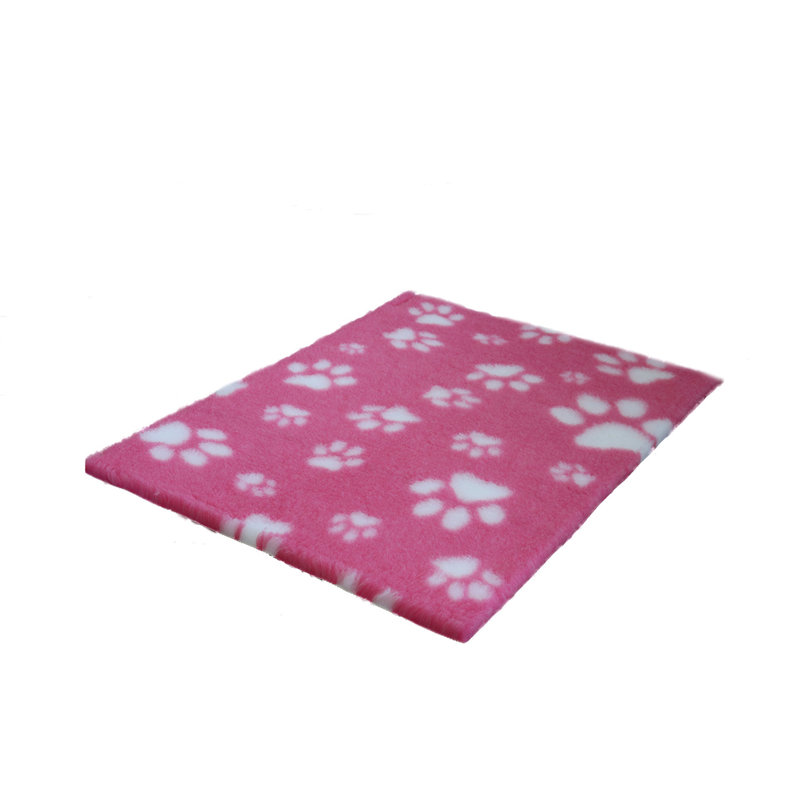 Vet Fleece Bedding | Non-Slip Multi-Paws Vet Bed O Animal Print Fleece Pet Bed, 3cm H x 46cm W x 38cm D, Pink/White