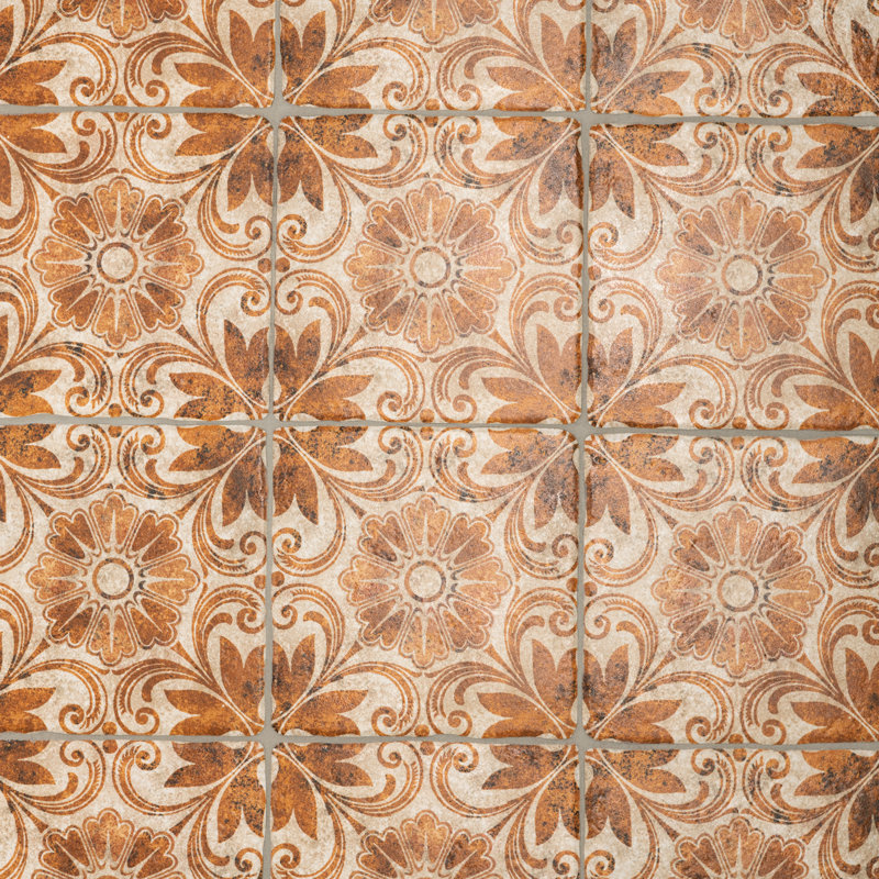 Costa 8" x 8" Ceramic Patterned Wall & Floor Tile, Matte Brown