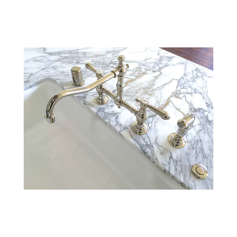 Chesterfield Kitchen Bridge Faucet with Side Spray, Polished Chrome, Cross