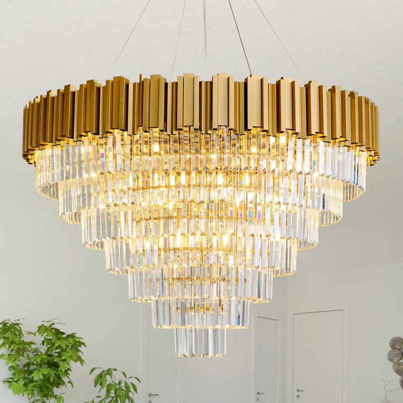 Lustre à plusieurs niveaux avec lumière en cristal, Bronze, 21 lumières, H 26,77 po x l 39,37 po x P 39,37 po