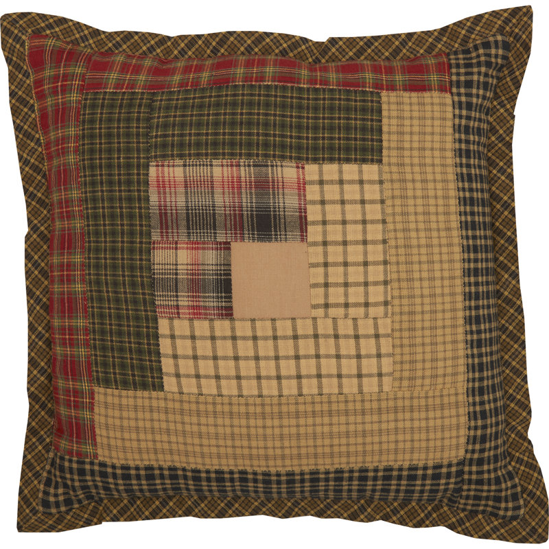 Rustic Green Cotton Patchwork 12" Square Thanksgiving Pillow