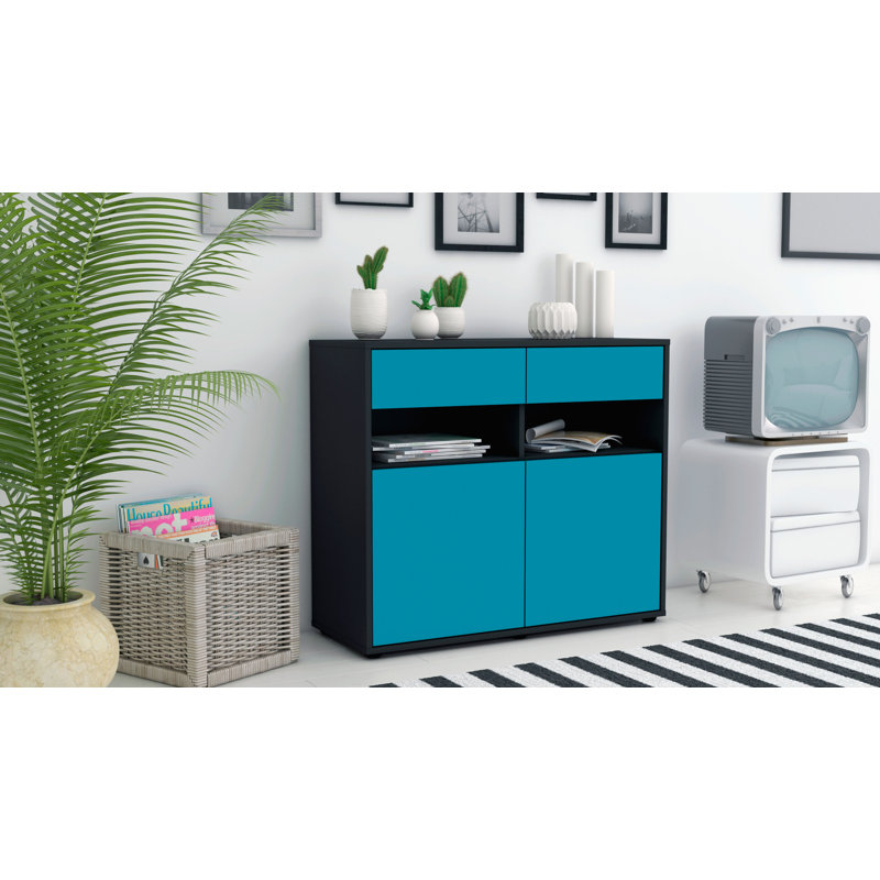 Portola 92cm Sideboard, Anthracite/Turquoise