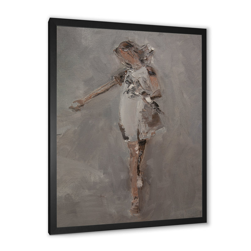 Pittoresque jeune fille rétro - peinture, Toile avec cadre photo noir, H 20 po x l 12 po x P 1 po