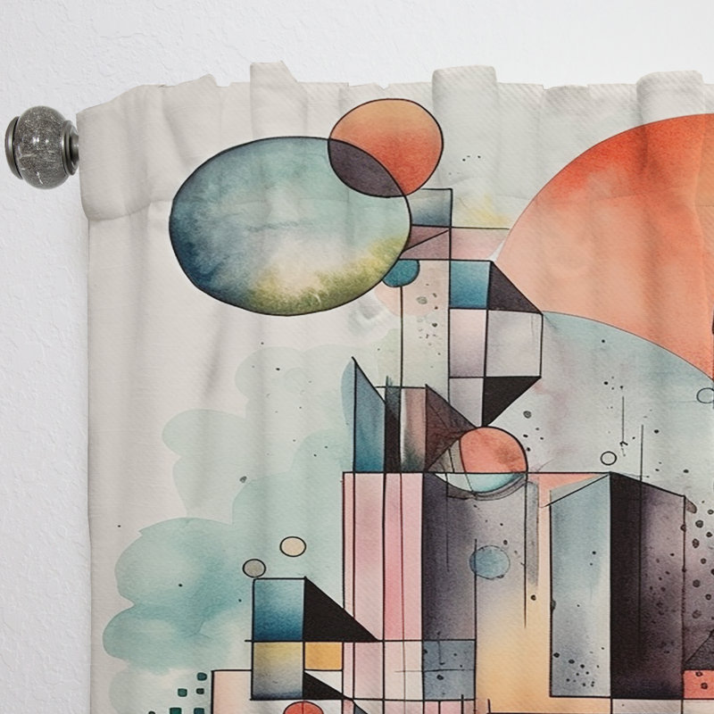Elani - Rideau moderne à géométrie bleue et orange Balance IV - Velours obscurcissant - 1 panneau, L 52 po x L 95 po